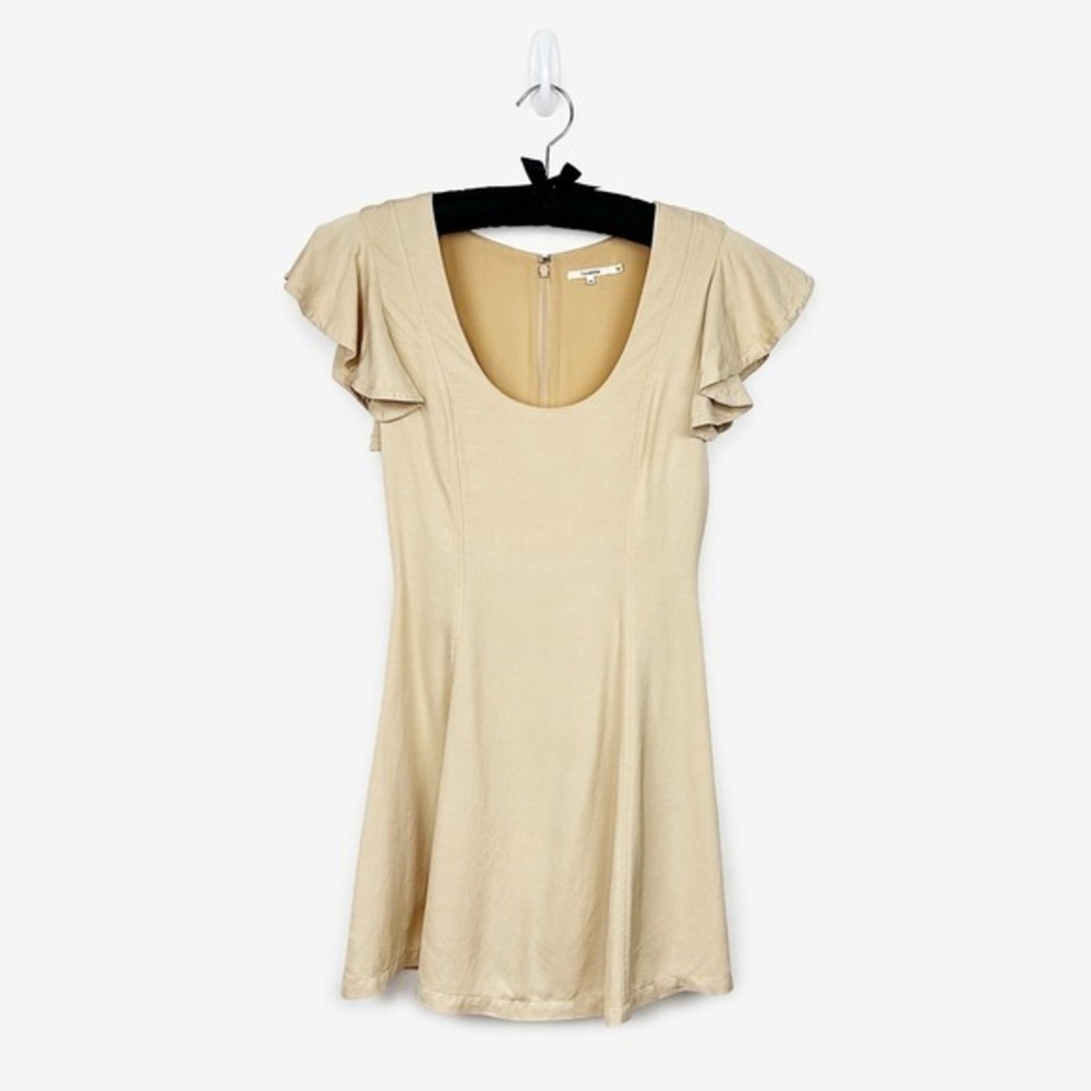 Tularosa‎ Danica Mini Dress Size XS Khaki Neutral Ruffle Romantic Girlcore
